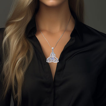 Triple Snake with Celtic Trinity Knot Sterling Silver Pendant with Gem TPD6426